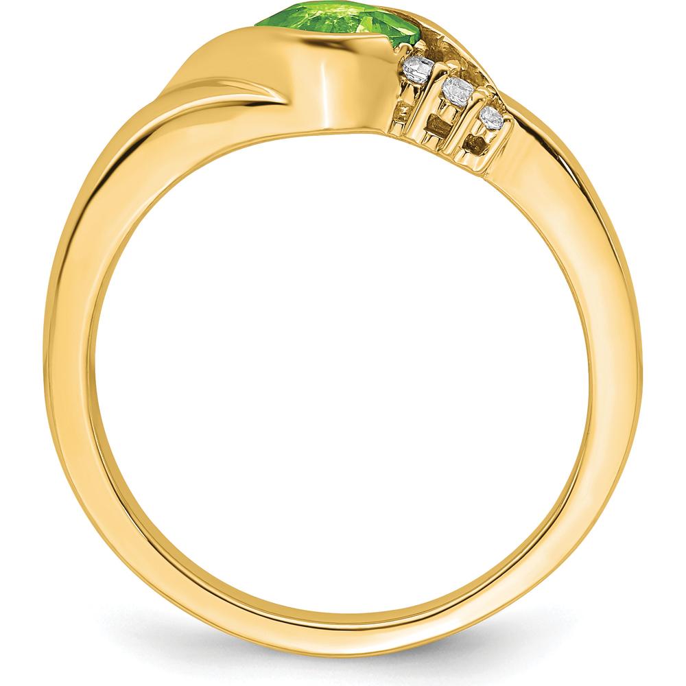 10K Yellow Gold Peridot and Diamond Ring with Cushion Cut Peridot - 0.65 Carat Total Gemstone Weight by 0