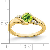 10K Yellow Gold Peridot and Diamond Ring with Cushion Cut Peridot - 0.65 Carat Total Gemstone Weight by 0