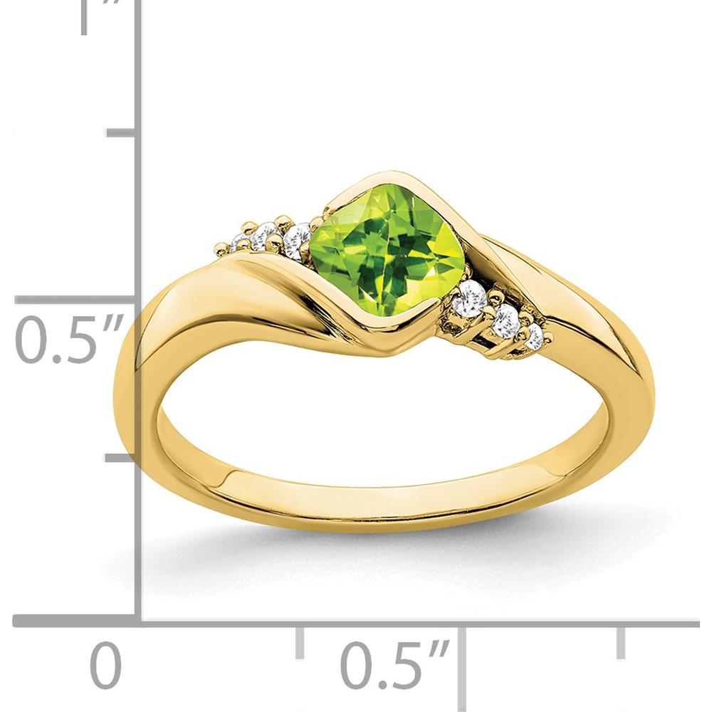 10K Yellow Gold Peridot and Diamond Ring with Cushion Cut Peridot - 0.65 Carat Total Gemstone Weight by 0