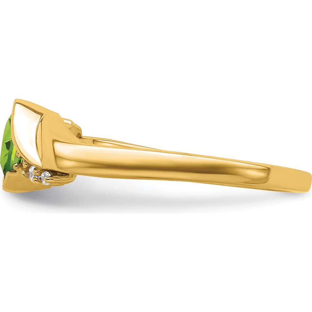 10K Yellow Gold Peridot and Diamond Ring with Cushion Cut Peridot - 0.65 Carat Total Gemstone Weight by 0