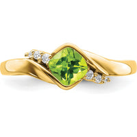 10K Yellow Gold Peridot and Diamond Ring with Cushion Cut Peridot - 0.65 Carat Total Gemstone Weight by 0