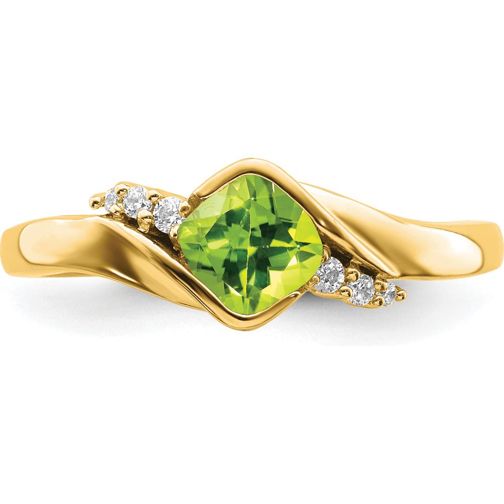 10K Yellow Gold Peridot and Diamond Ring with Cushion Cut Peridot - 0.65 Carat Total Gemstone Weight by 0