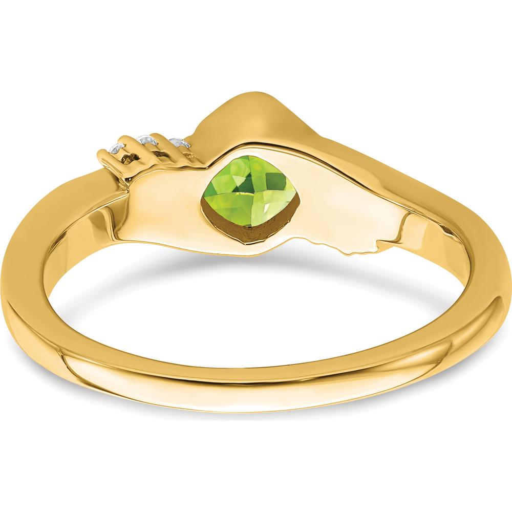 10K Yellow Gold Peridot and Diamond Ring with Cushion Cut Peridot - 0.65 Carat Total Gemstone Weight by 0
