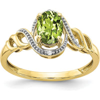 10K Yellow Gold Peridot and Diamond Ring with Oval Peridot - 0.93 Carat Peridot, 0.016 Carat Diamond Total Weight