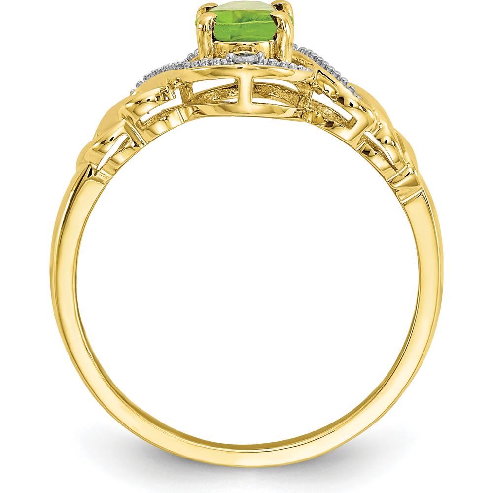 10K Yellow Gold Peridot and Diamond Ring with Oval Peridot - 0.93 Carat Peridot, 0.016 Carat Diamond Total Weight