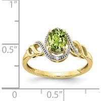 10K Yellow Gold Peridot and Diamond Ring with Oval Peridot - 0.93 Carat Peridot, 0.016 Carat Diamond Total Weight