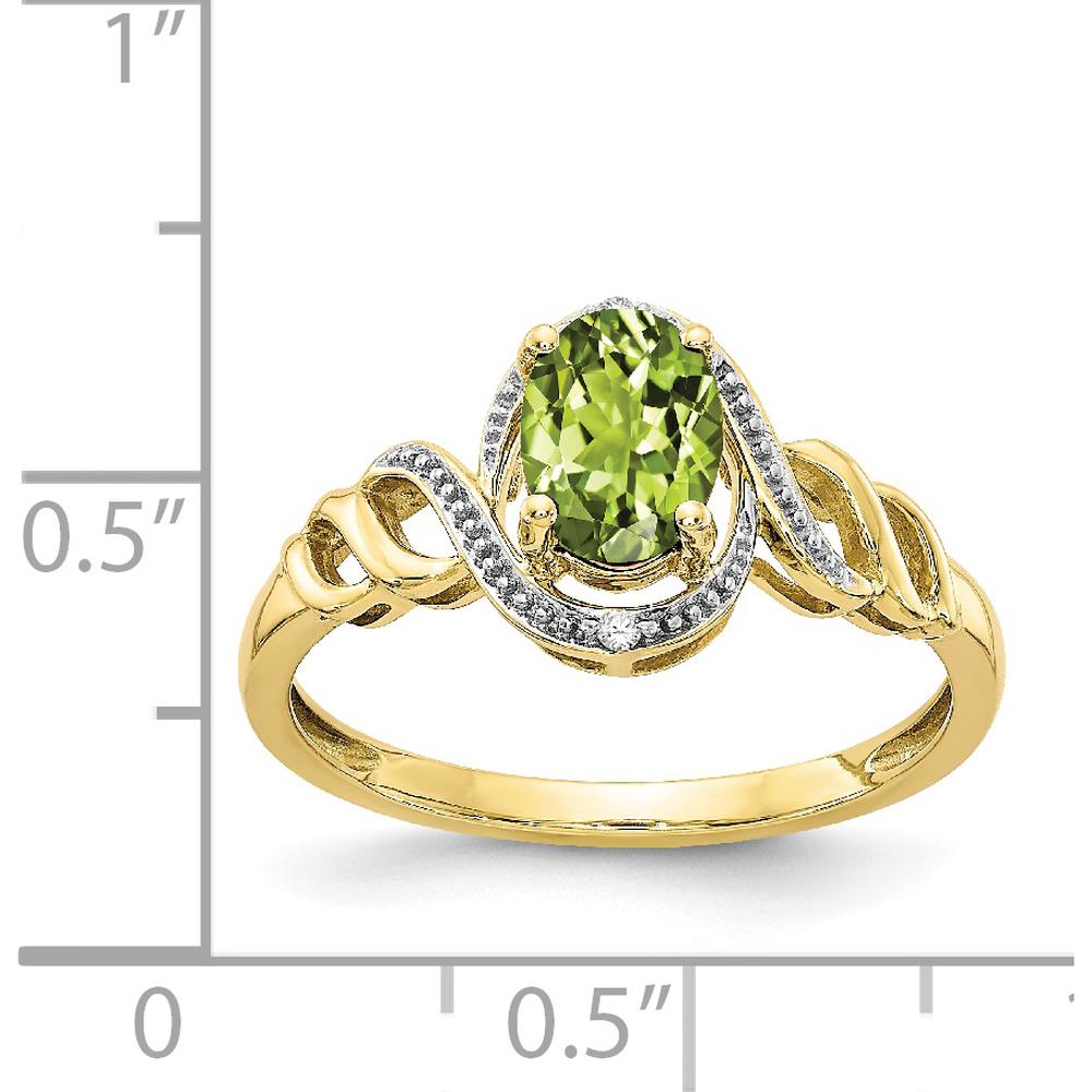 10K Yellow Gold Peridot and Diamond Ring with Oval Peridot - 0.93 Carat Peridot, 0.016 Carat Diamond Total Weight