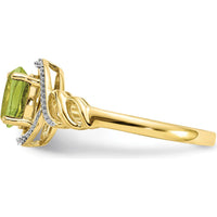 10K Yellow Gold Peridot and Diamond Ring with Oval Peridot - 0.93 Carat Peridot, 0.016 Carat Diamond Total Weight