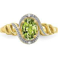 10K Yellow Gold Peridot and Diamond Ring with Oval Peridot - 0.93 Carat Peridot, 0.016 Carat Diamond Total Weight