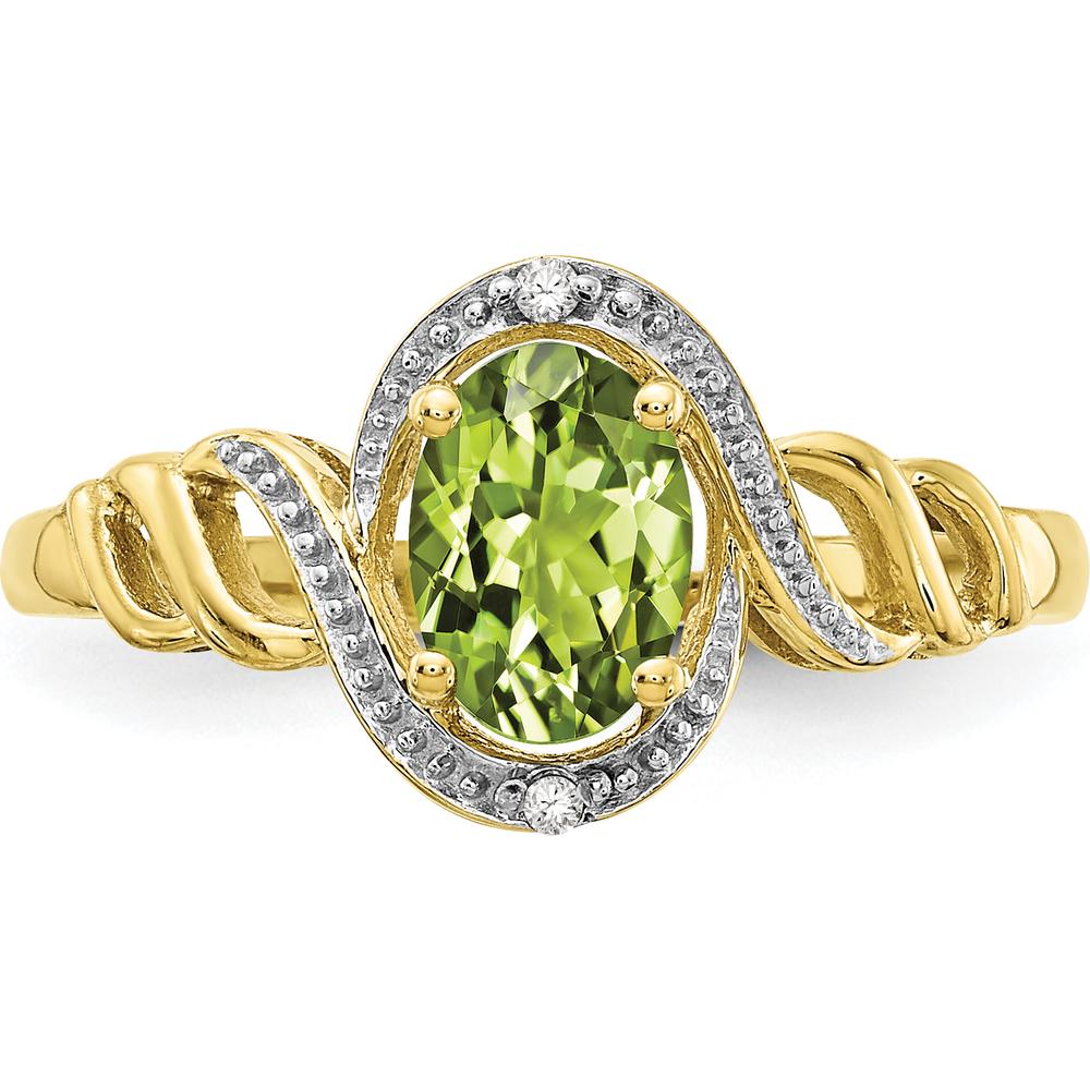 10K Yellow Gold Peridot and Diamond Ring with Oval Peridot - 0.93 Carat Peridot, 0.016 Carat Diamond Total Weight