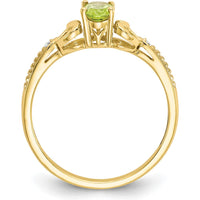 10K Yellow Gold Peridot and Diamond Ring with Prong Set Oval Peridot - 0.45 Carat Peridot, 0.01 Carat Total Diamond Weight