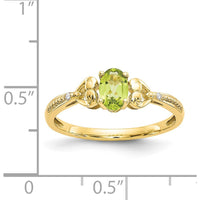 10K Yellow Gold Peridot and Diamond Ring with Prong Set Oval Peridot - 0.45 Carat Peridot, 0.01 Carat Total Diamond Weight
