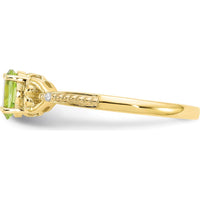 10K Yellow Gold Peridot and Diamond Ring with Prong Set Oval Peridot - 0.45 Carat Peridot, 0.01 Carat Total Diamond Weight