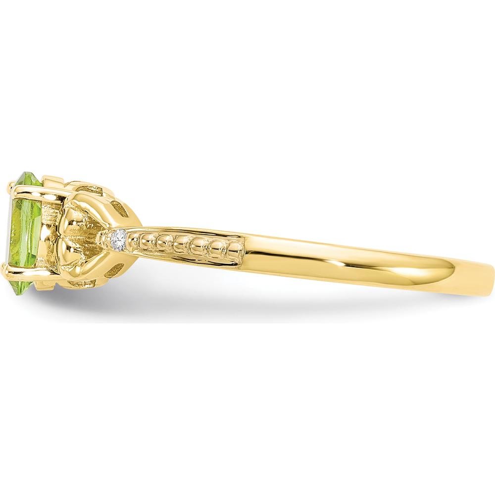 10K Yellow Gold Peridot and Diamond Ring with Prong Set Oval Peridot - 0.45 Carat Peridot, 0.01 Carat Total Diamond Weight
