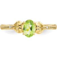 10K Yellow Gold Peridot and Diamond Ring with Prong Set Oval Peridot - 0.45 Carat Peridot, 0.01 Carat Total Diamond Weight