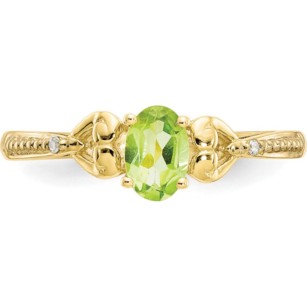10K Yellow Gold Peridot and Diamond Ring with Prong Set Oval Peridot - 0.45 Carat Peridot, 0.01 Carat Total Diamond Weight