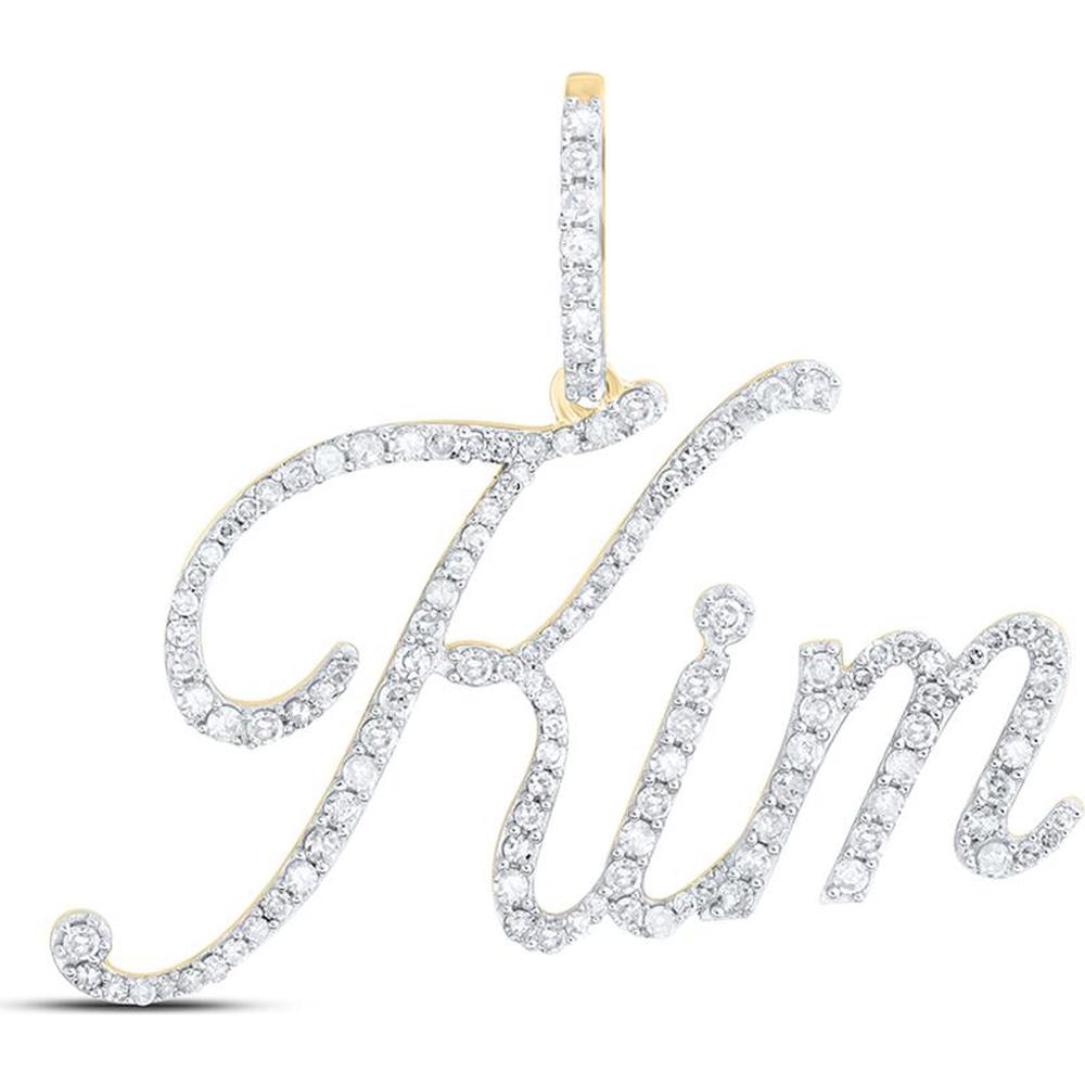 10K Yellow Gold Personalized "Kim" Pendant with Round Diamonds - 5/8 Carat Total Diamond Weight