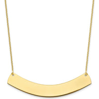 10K Yellow Gold Personalized Large Curved Bar Necklace with Lobster Clasp - 18" Cable Chain