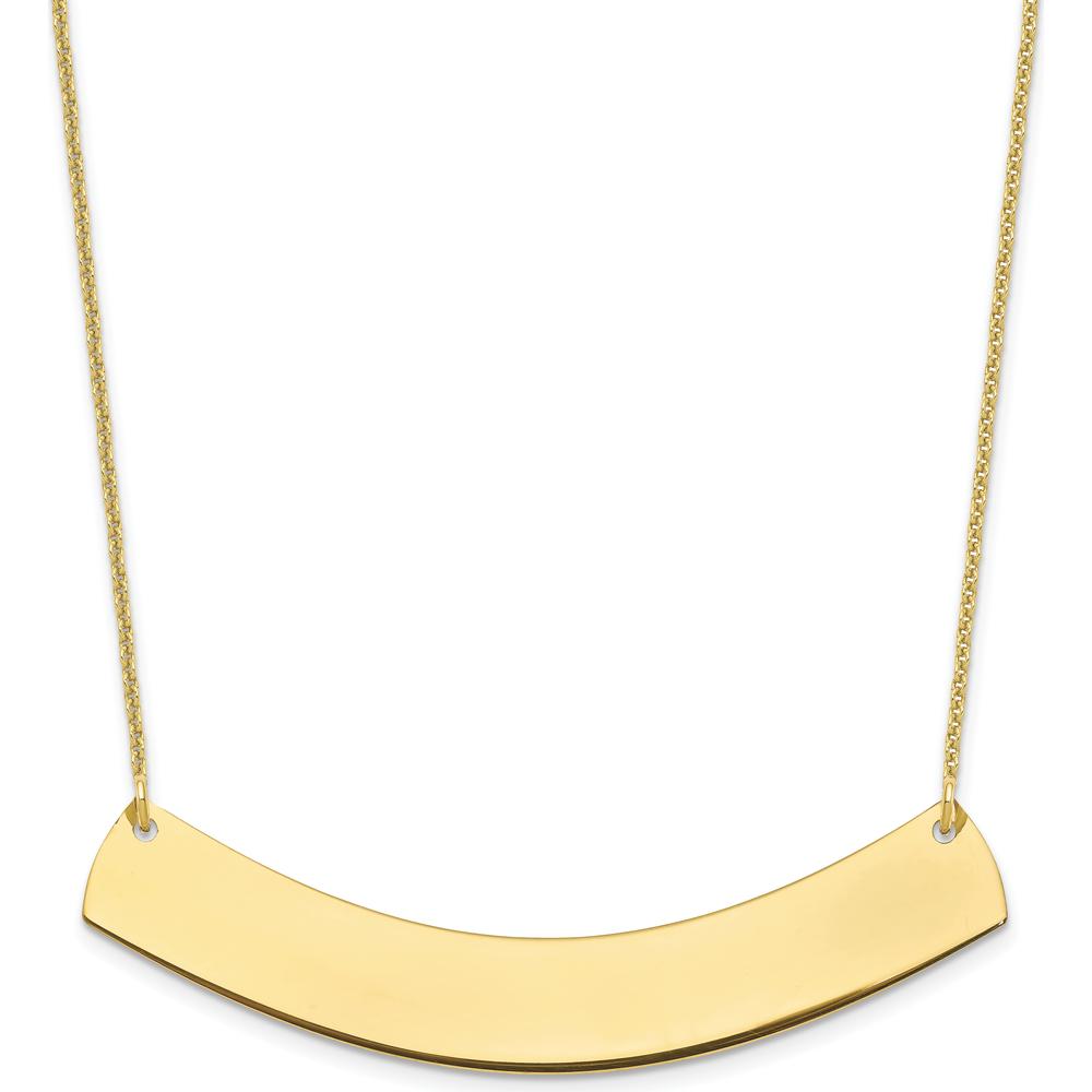 10K Yellow Gold Personalized Large Curved Bar Necklace with Lobster Clasp - 18" Cable Chain
