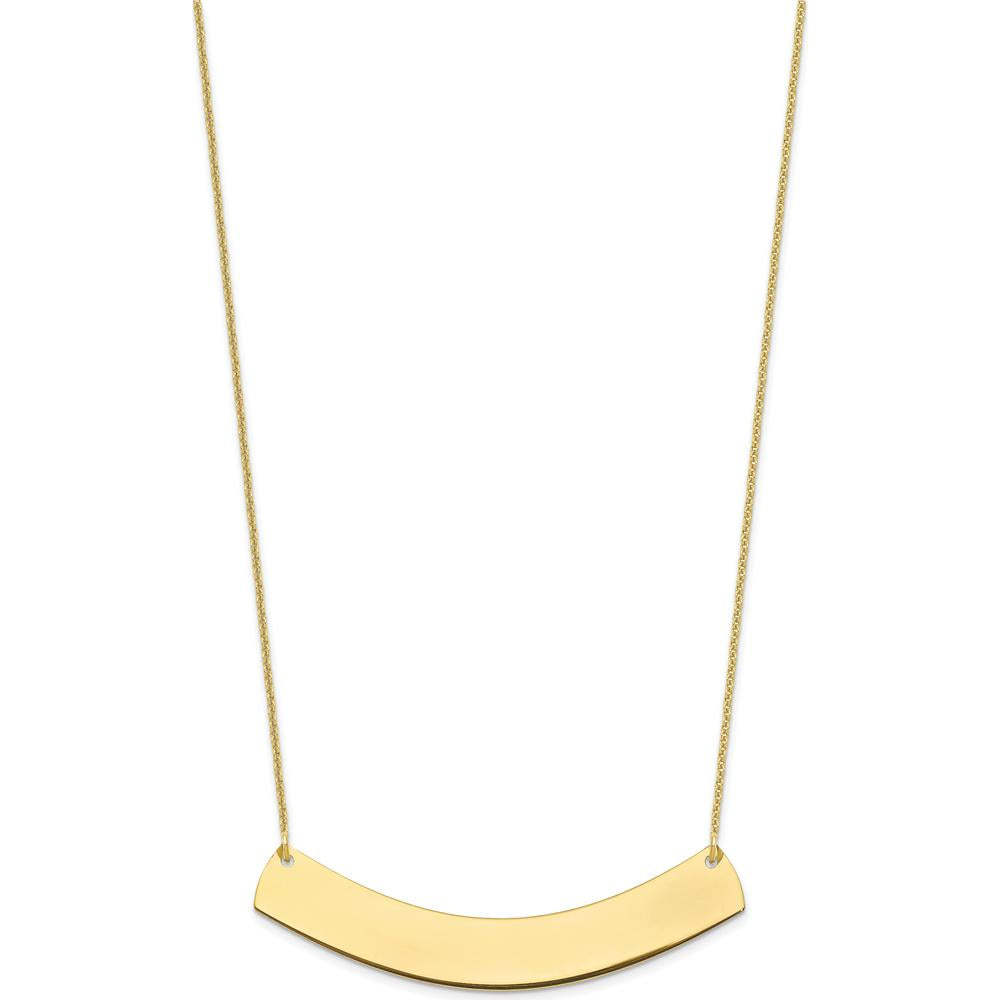 10K Yellow Gold Personalized Large Curved Bar Necklace with Lobster Clasp - 18" Cable Chain