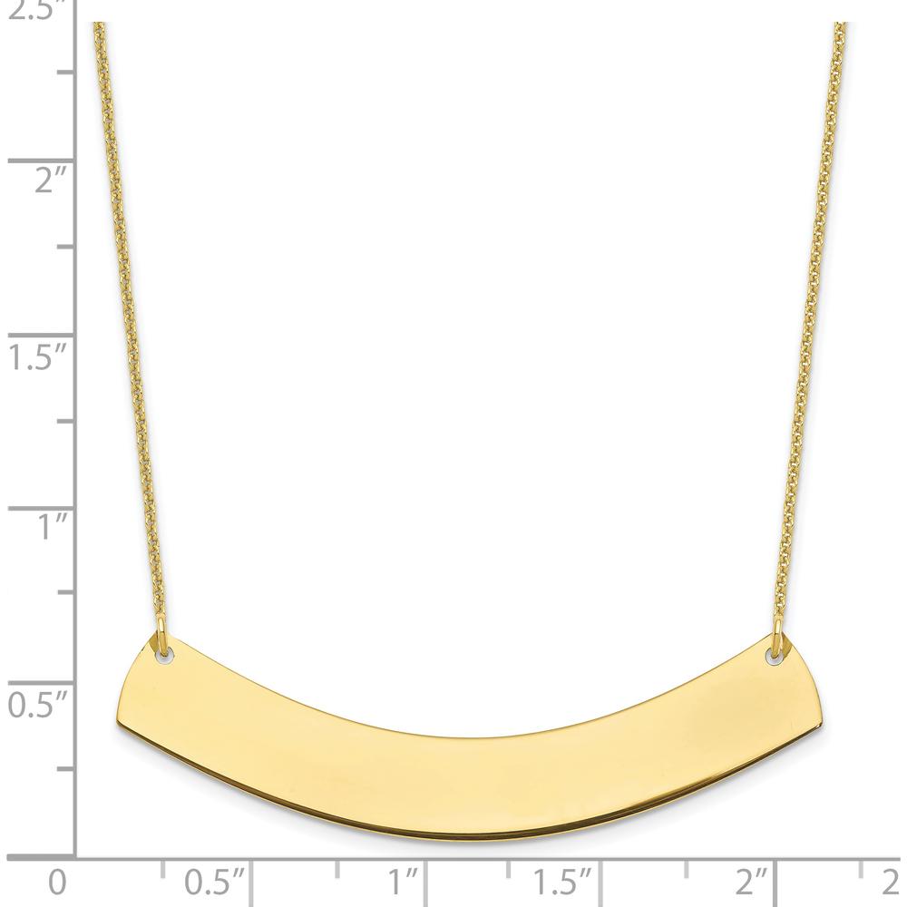 10K Yellow Gold Personalized Large Curved Bar Necklace with Lobster Clasp - 18" Cable Chain