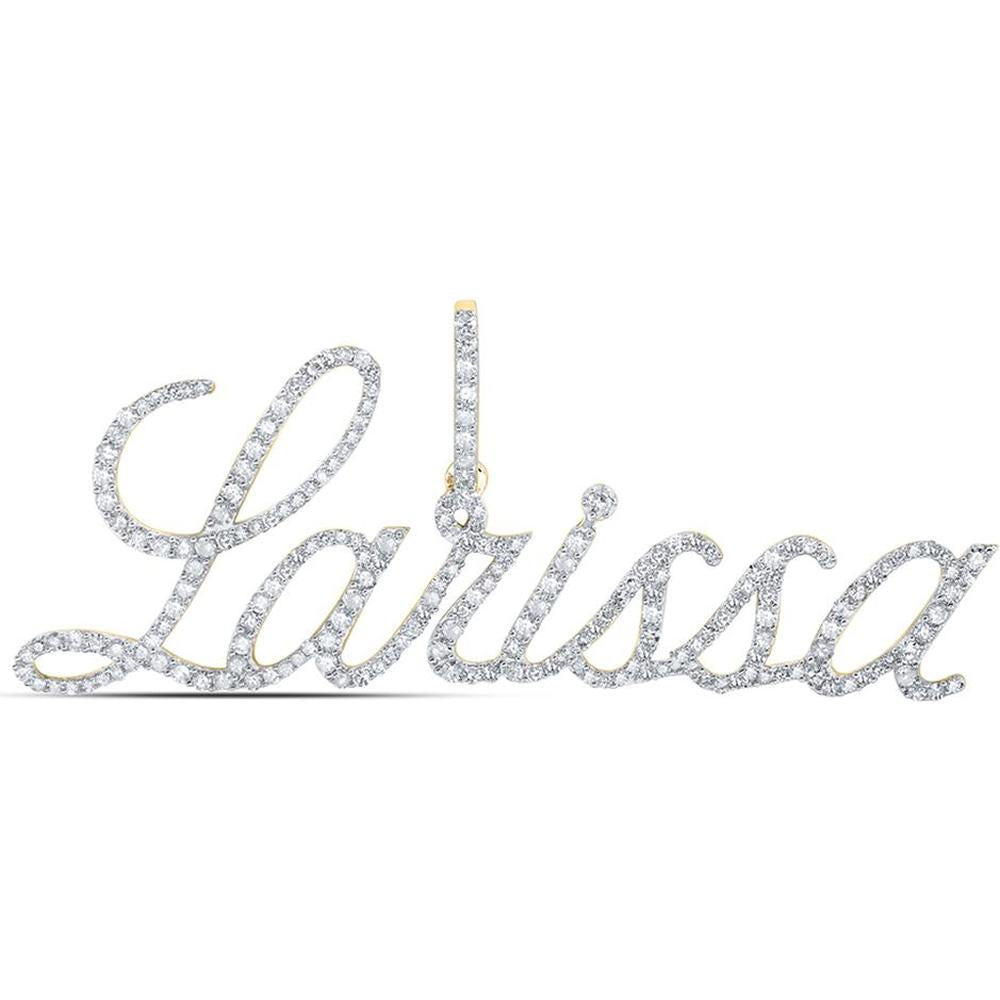 10K Yellow Gold Personalized Larissa Name Pendant with Round Prong-Set Diamonds - 7/8 Carat Total Diamond Weight