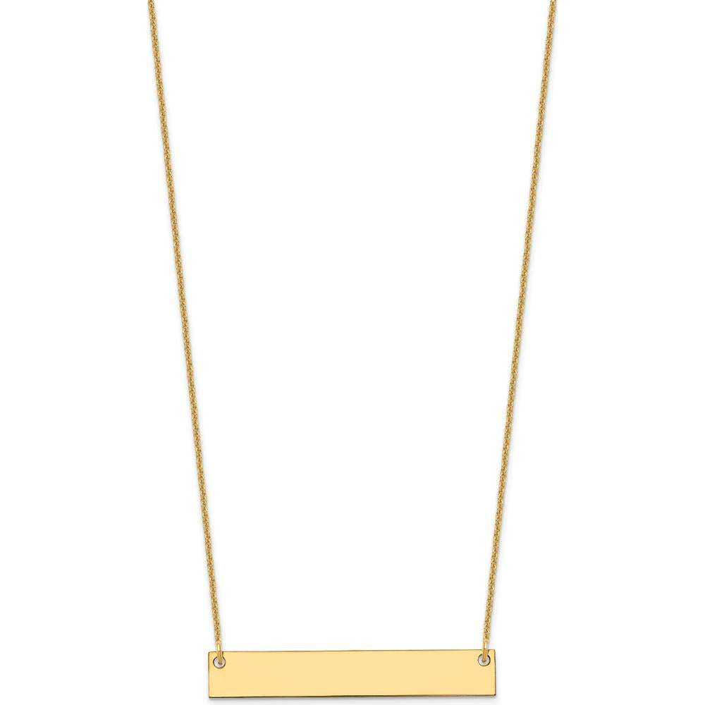 10K Yellow Gold Personalized Medium Blank Bar Necklace - 18" Cable Chain with Polished Finish