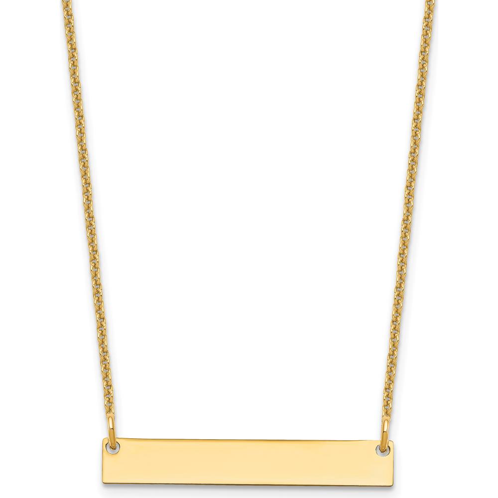10K Yellow Gold Personalized Small Blank Bar Necklace - 18in Cable Chain with Lobster Clasp