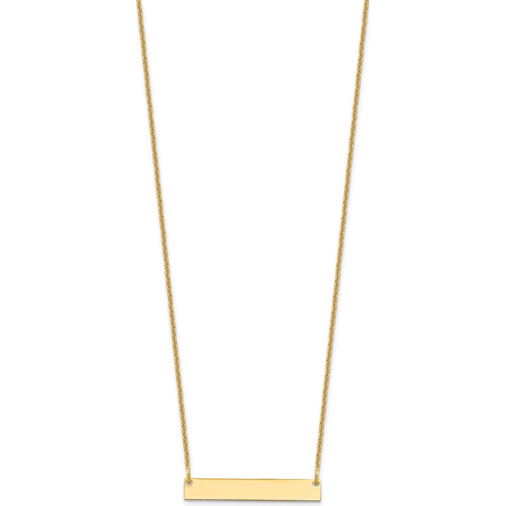 10K Yellow Gold Personalized Small Blank Bar Necklace - 18in Cable Chain with Lobster Clasp