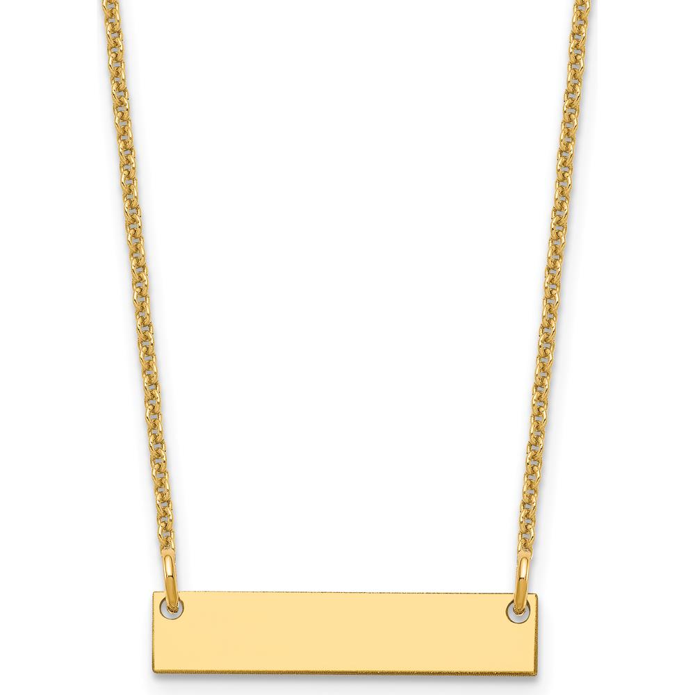 10K Yellow Gold Personalized Small Blank Bar Necklace with 18" Cable Chain