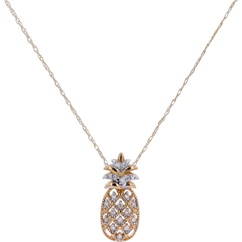 10K Yellow Gold Pineapple Pendant with 0.15 Carats Total Diamond Weight