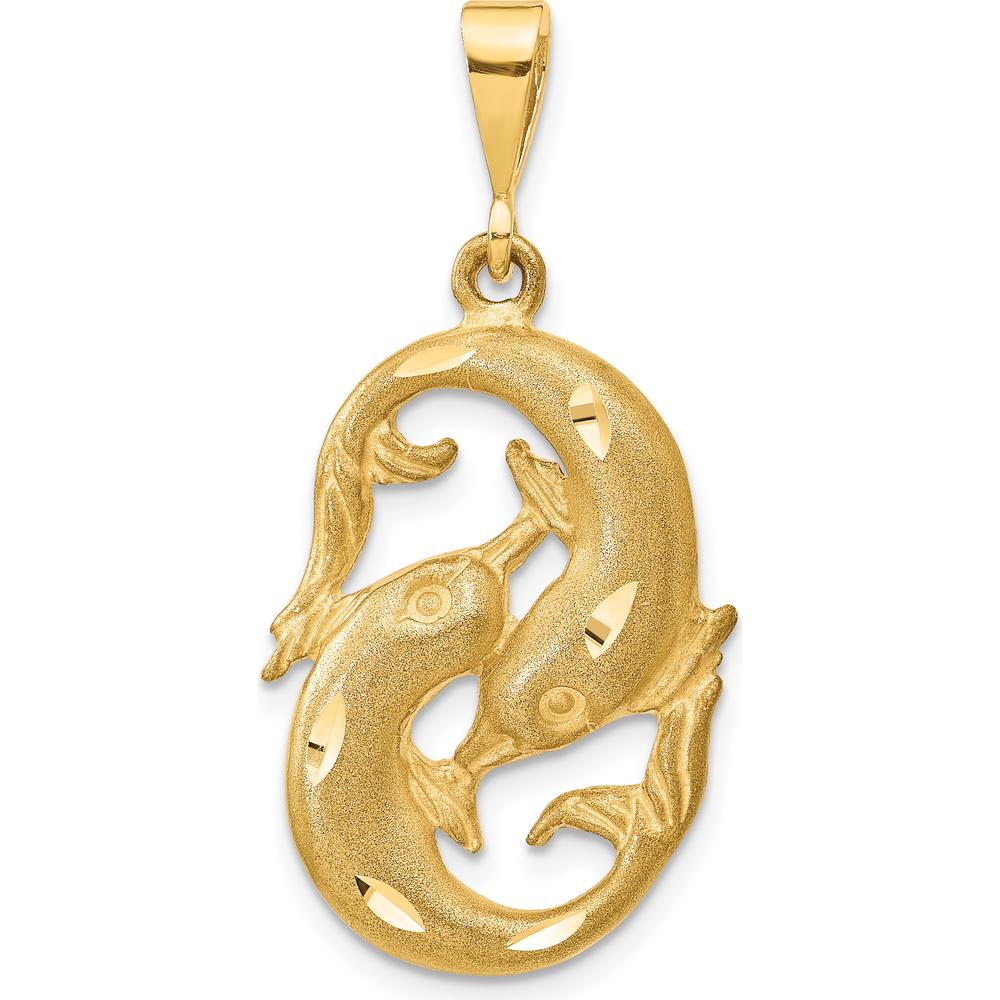 10K Yellow Gold Pisces Zodiac Pendant Charm - Polished Finish