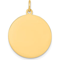 10K Yellow Gold Plain Circular Engravable Disc Charm - 20.7mm