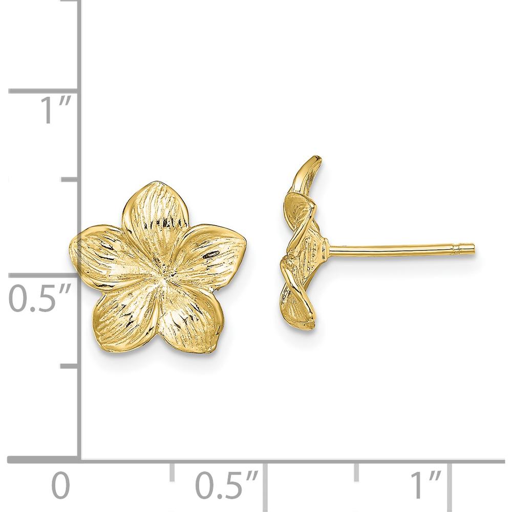 10K Yellow Gold Plumeria Flower Post Earrings - 11.5mm