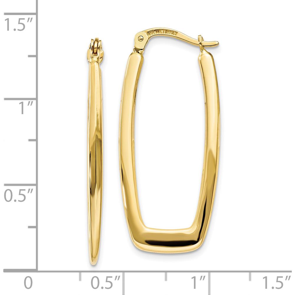 10K Yellow Gold Polished 2.25mm Rectangle Hoop Earrings - Stylish and Secure Fit