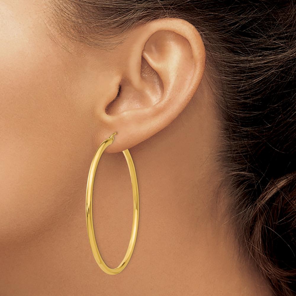 10K Yellow Gold Polished 2.5mm Hoop Earrings - 50mm Length