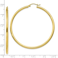 10K Yellow Gold Polished 2.5mm Hoop Earrings - 50mm Length