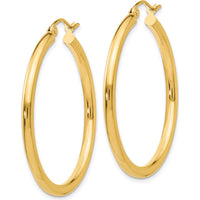 10K Yellow Gold Polished 2.5mm Lightweight Tube Hoop Earrings - 35mm Length