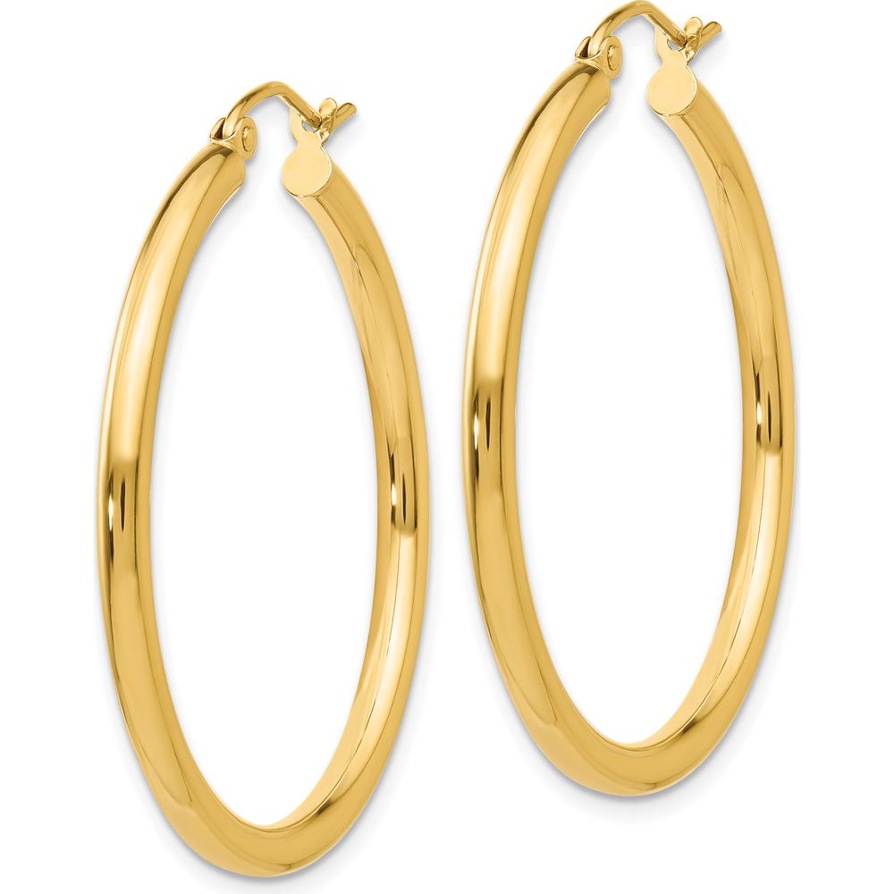 10K Yellow Gold Polished 2.5mm Lightweight Tube Hoop Earrings - 35mm Length