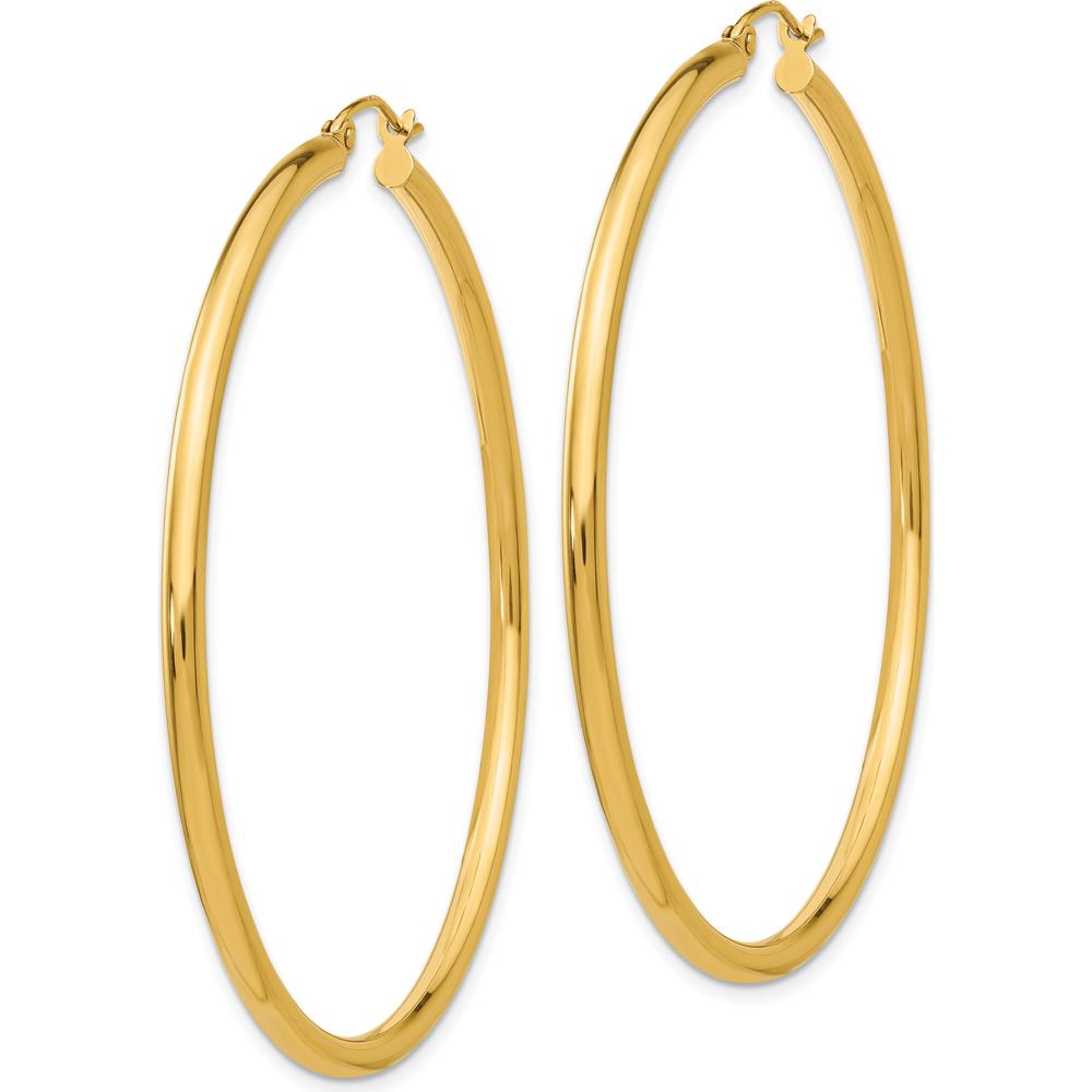 10K Yellow Gold Polished 2.5mm Lightweight Tube Hoop Earrings - 55mm Length