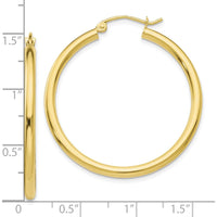 10K Yellow Gold Polished 2.5mm Tube Hoop Earrings - 30mm Length