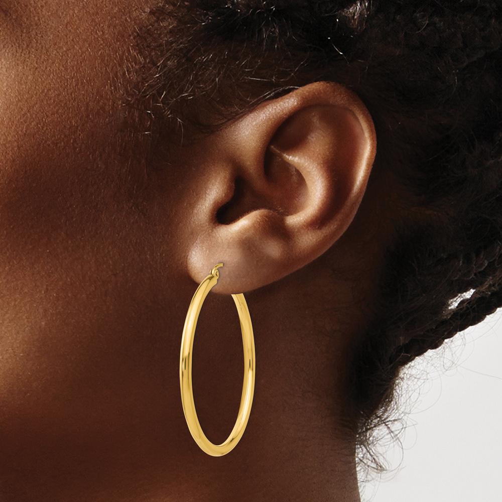 10K Yellow Gold Polished 2.5mm Tube Hoop Earrings - 35mm Length, 40.53mm Width