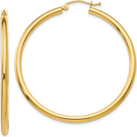 10K Yellow Gold Polished 2.5mm Tube Hoop Earrings - 40mm Length