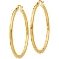 10K Yellow Gold Polished 2.5mm Tube Hoop Earrings - 40mm Length