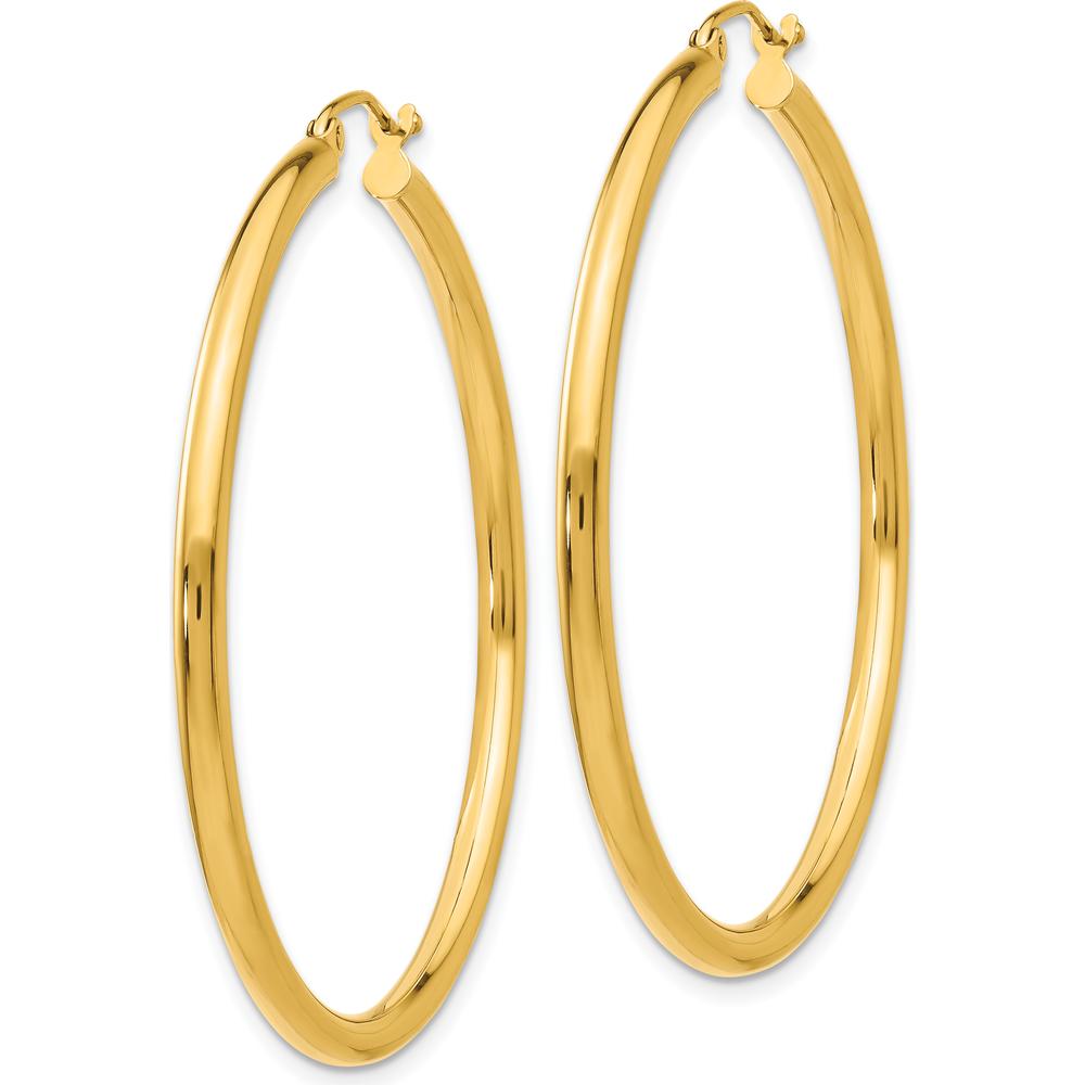 10K Yellow Gold Polished 2.5mm Tube Hoop Earrings - 40mm Length
