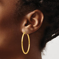 10K Yellow Gold Polished 2.5mm Tube Hoop Earrings - 40mm Length