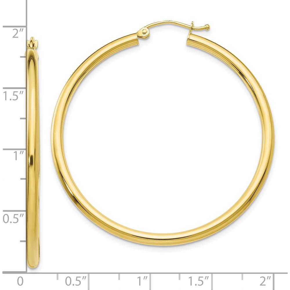 10K Yellow Gold Polished 2.5mm Tube Hoop Earrings - 40mm Length