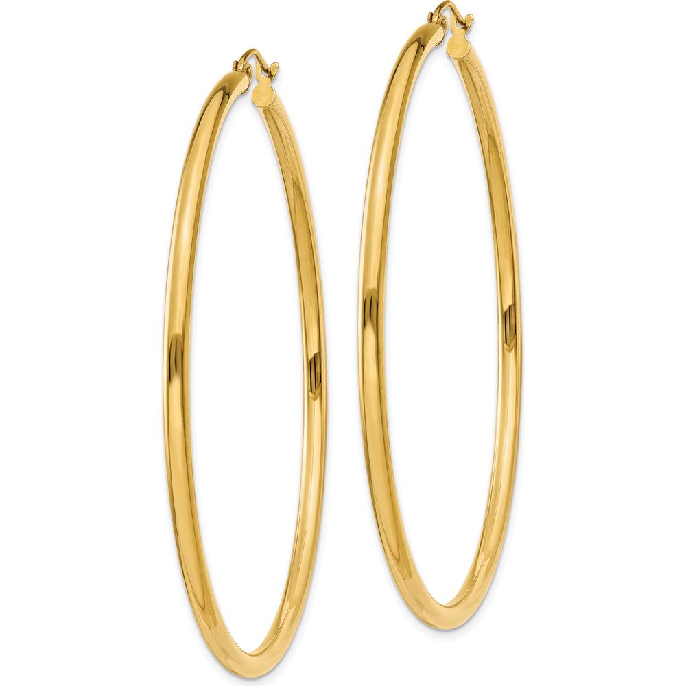10K Yellow Gold Polished 2.5mm Tube Hoop Earrings - 55mm Length