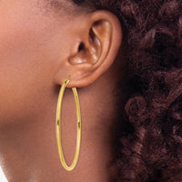 10K Yellow Gold Polished 2.5mm Tube Hoop Earrings - 55mm Length
