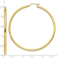 10K Yellow Gold Polished 2.5mm Tube Hoop Earrings - 55mm Length